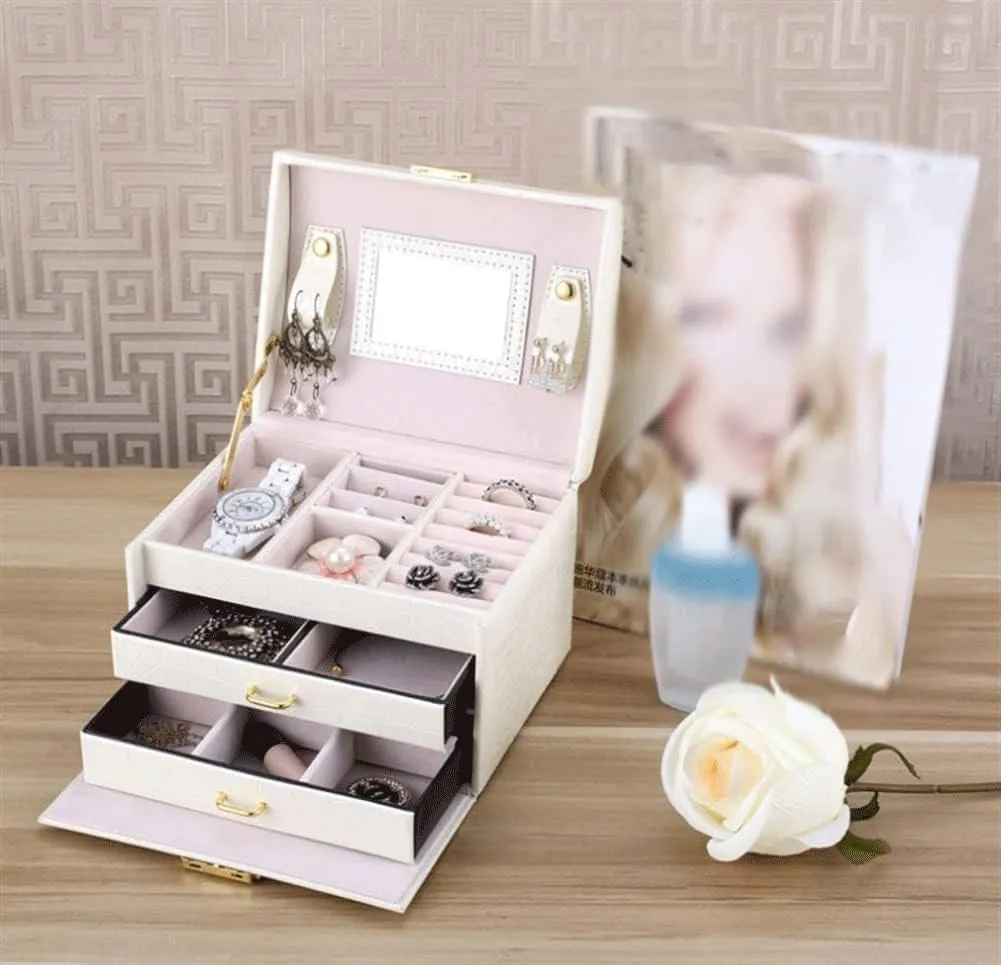 Storage Box Watch Jewelry Organizer Case 3 Layer Jewelry Holder PU Leather Display Case Earring Organizer(2)