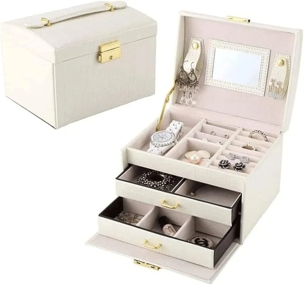 Storage Box Watch Jewelry Organizer Case 3 Layer Jewelry Holder PU Leather Display Case Earring Organizer(2)
