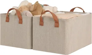 StorageWorks Storage Bins, Shelves Baskets for Organizing, Fabric Closet Organizers with Handles, Metal Frame, Brown and Beige, 2-Pack