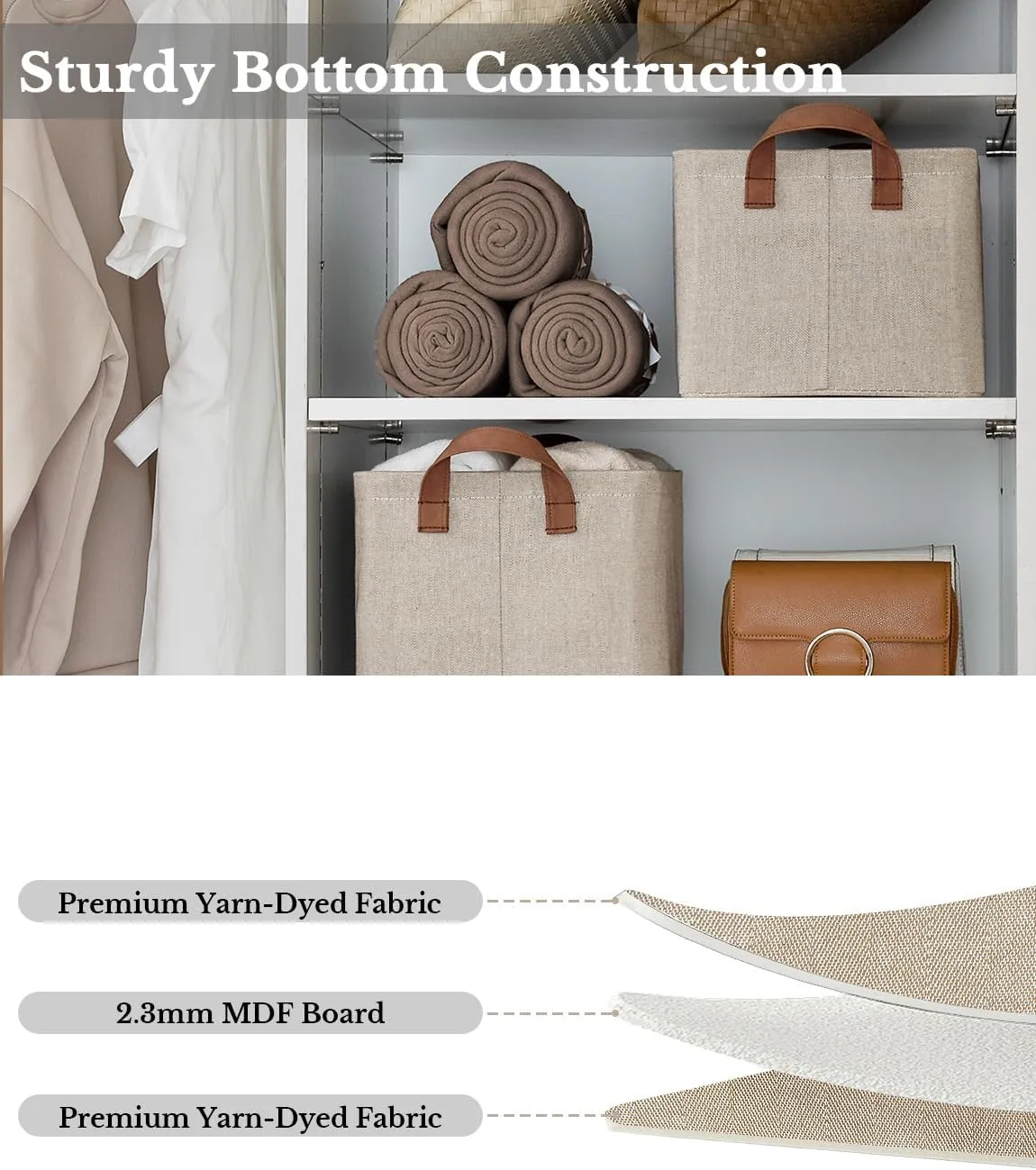 StorageWorks Storage Bins, Shelves Baskets for Organizing, Fabric Closet Organizers with Handles, Metal Frame, Brown and Beige, 2-Pack