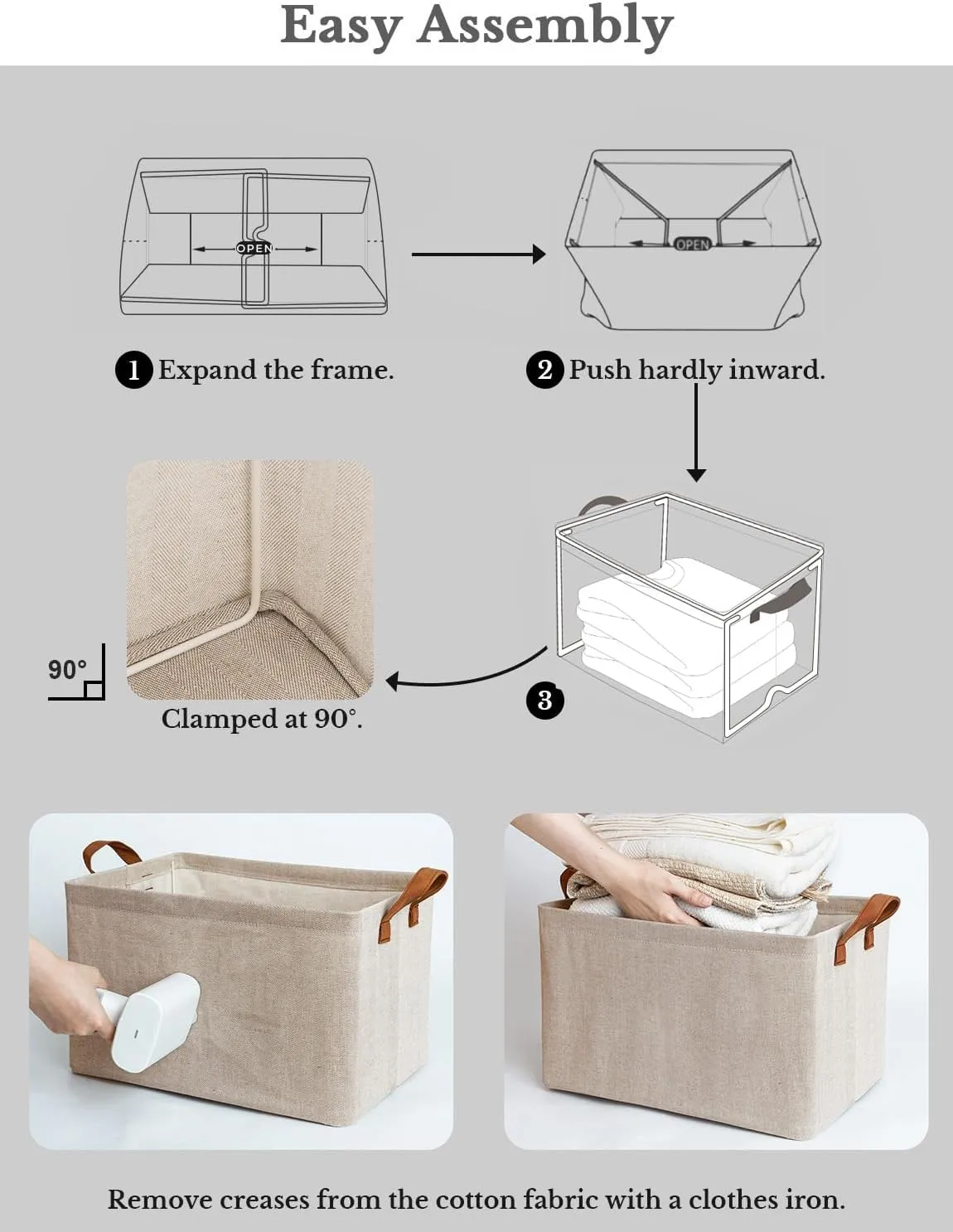 StorageWorks Storage Bins, Shelves Baskets for Organizing, Fabric Closet Organizers with Handles, Metal Frame, Brown and Beige, 2-Pack