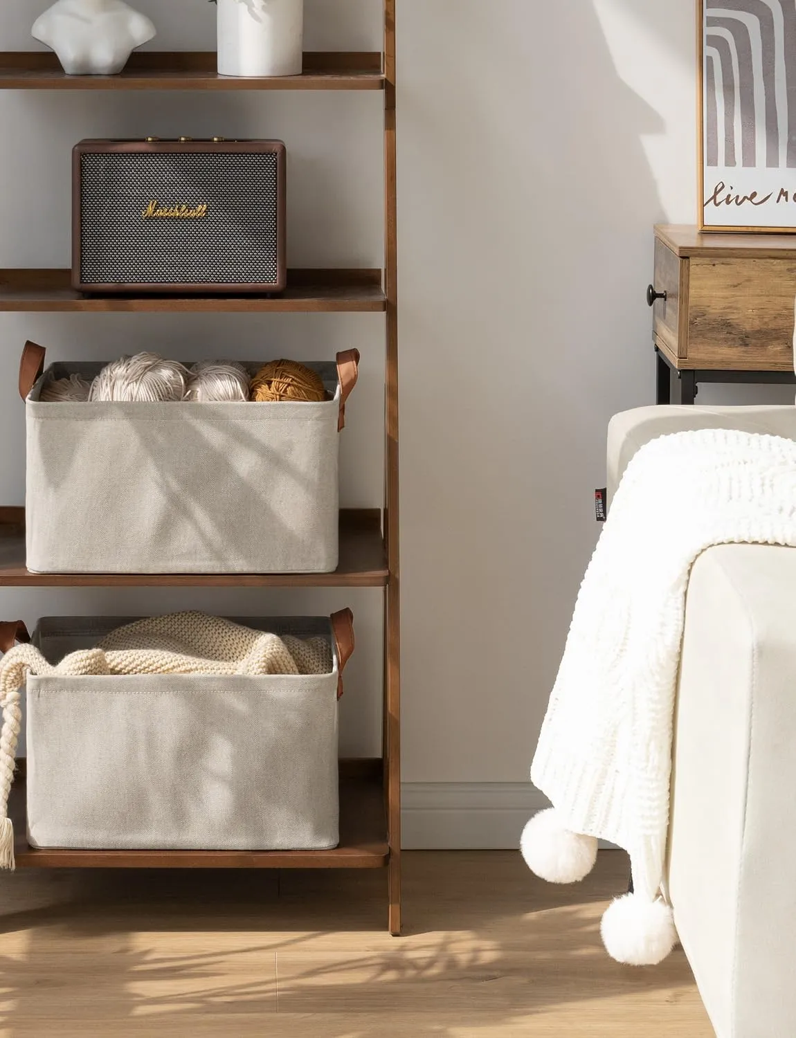 StorageWorks Storage Bins, Shelves Baskets for Organizing, Fabric Closet Organizers with Handles, Metal Frame, Brown and Beige, 2-Pack