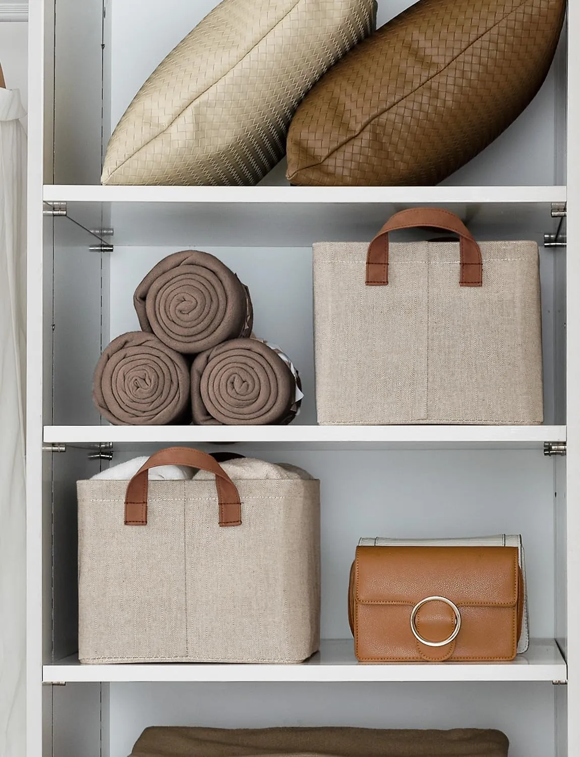 StorageWorks Storage Bins, Shelves Baskets for Organizing, Fabric Closet Organizers with Handles, Metal Frame, Brown and Beige, 2-Pack
