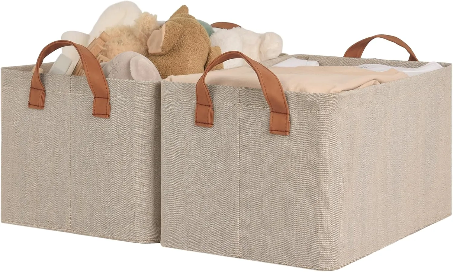 StorageWorks Storage Bins, Shelves Baskets for Organizing, Fabric Closet Organizers with Handles, Metal Frame, Brown and Beige, 2-Pack