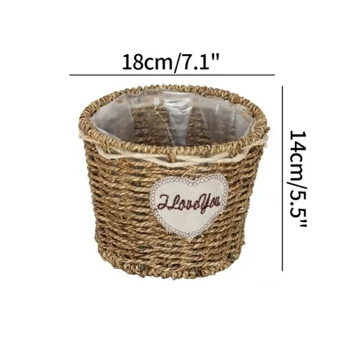 Straw Storage Basket Rattan Flower Pot Desktop Sundries Organizer