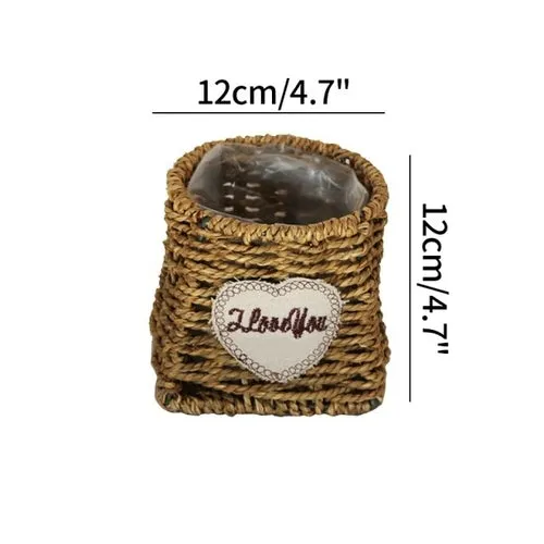 Straw Storage Basket Rattan Flower Pot Desktop Sundries Organizer