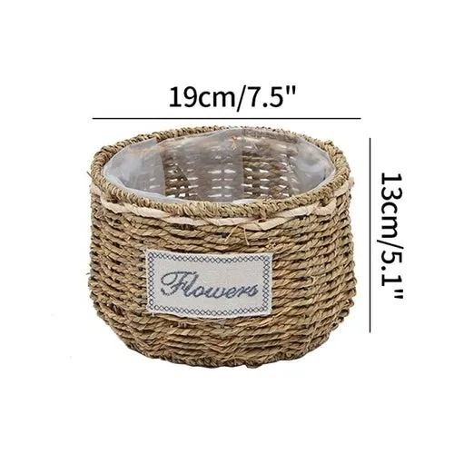 Straw Storage Basket Rattan Flower Pot Desktop Sundries Organizer