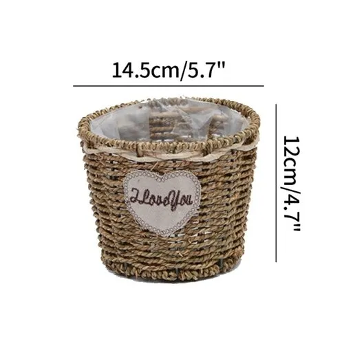 Straw Storage Basket Rattan Flower Pot Desktop Sundries Organizer