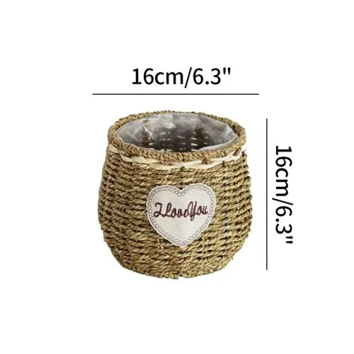 Straw Storage Basket Rattan Flower Pot Desktop Sundries Organizer