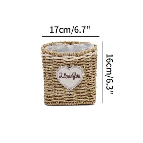 Straw Storage Basket Rattan Flower Pot Desktop Sundries Organizer