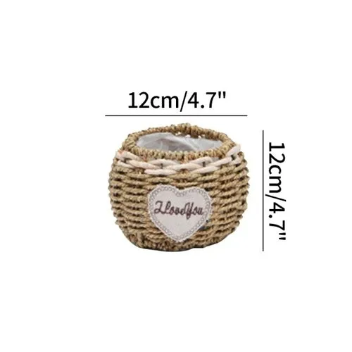 Straw Storage Basket Rattan Flower Pot Desktop Sundries Organizer