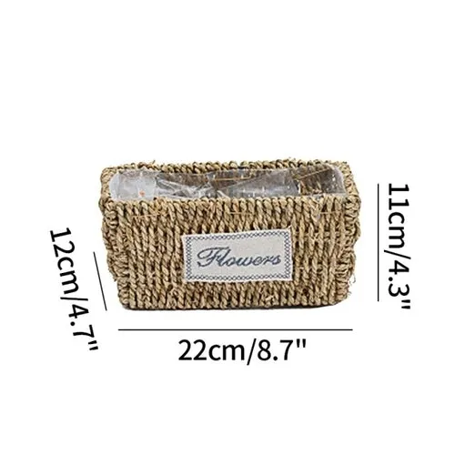 Straw Storage Basket Rattan Flower Pot Desktop Sundries Organizer
