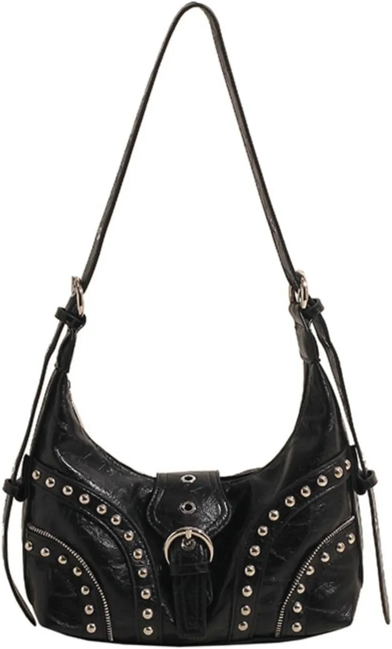 Studded Shoulder Bags Grunge Purse for Women Faux Leather Hobo Purse Y2k Dumpling Bag Summer 2000s Streetwear