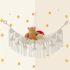 Stuffy Hammock Cotton Rope Stuffed Animal Hammock Large Capacity Plush Net Space Saving Corner Hanging Stuff Toy Organizer for Bedroom Living Room (White)