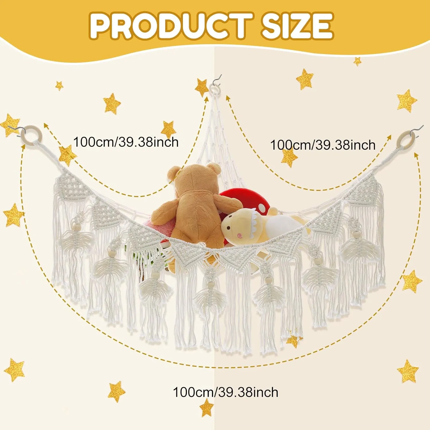 Stuffy Hammock Cotton Rope Stuffed Animal Hammock Large Capacity Plush Net Space Saving Corner Hanging Stuff Toy Organizer for Bedroom Living Room (White)