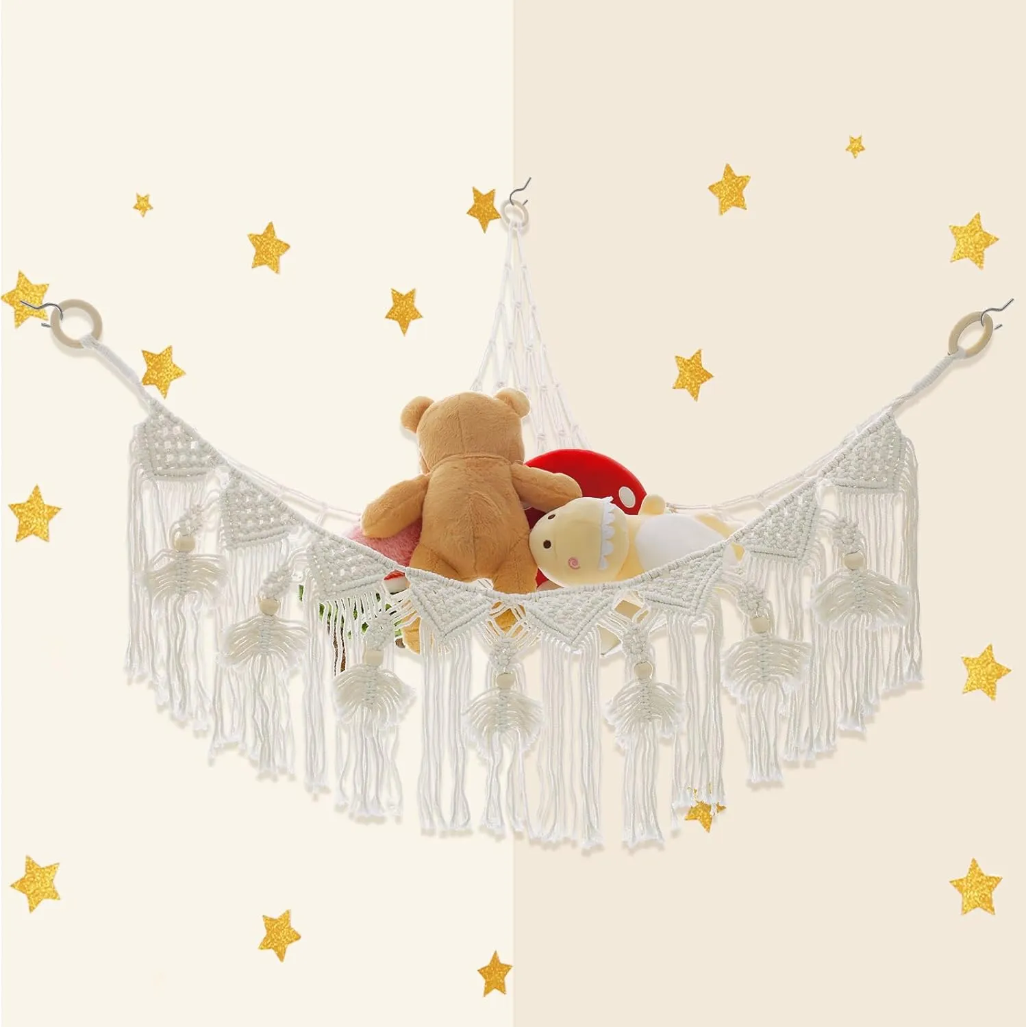 Stuffy Hammock Cotton Rope Stuffed Animal Hammock Large Capacity Plush Net Space Saving Corner Hanging Stuff Toy Organizer for Bedroom Living Room (White)