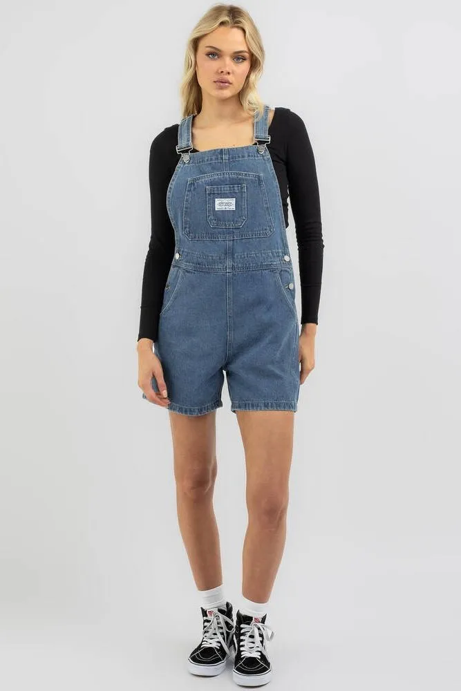 Stussy nevada denim short overall - indigo denim