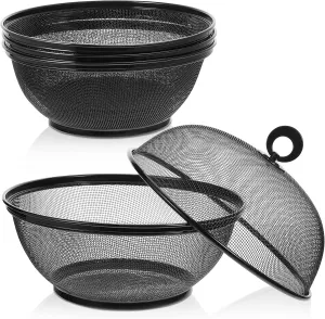 Suclain 4 Pcs Mesh Food Covers with Lid Fruit Basket with Lid, Food Bowls Fly Proof Tents for Kitchen, Restaurants, and Outdoor 10 Inches Ideal for Fruit, Vegetable Storage and Housewarming(Black)