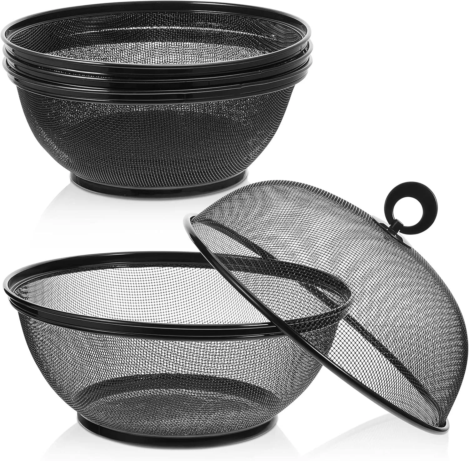 Suclain 4 Pcs Mesh Food Covers with Lid Fruit Basket with Lid, Food Bowls Fly Proof Tents for Kitchen, Restaurants, and Outdoor 10 Inches Ideal for Fruit, Vegetable Storage and Housewarming(Black)