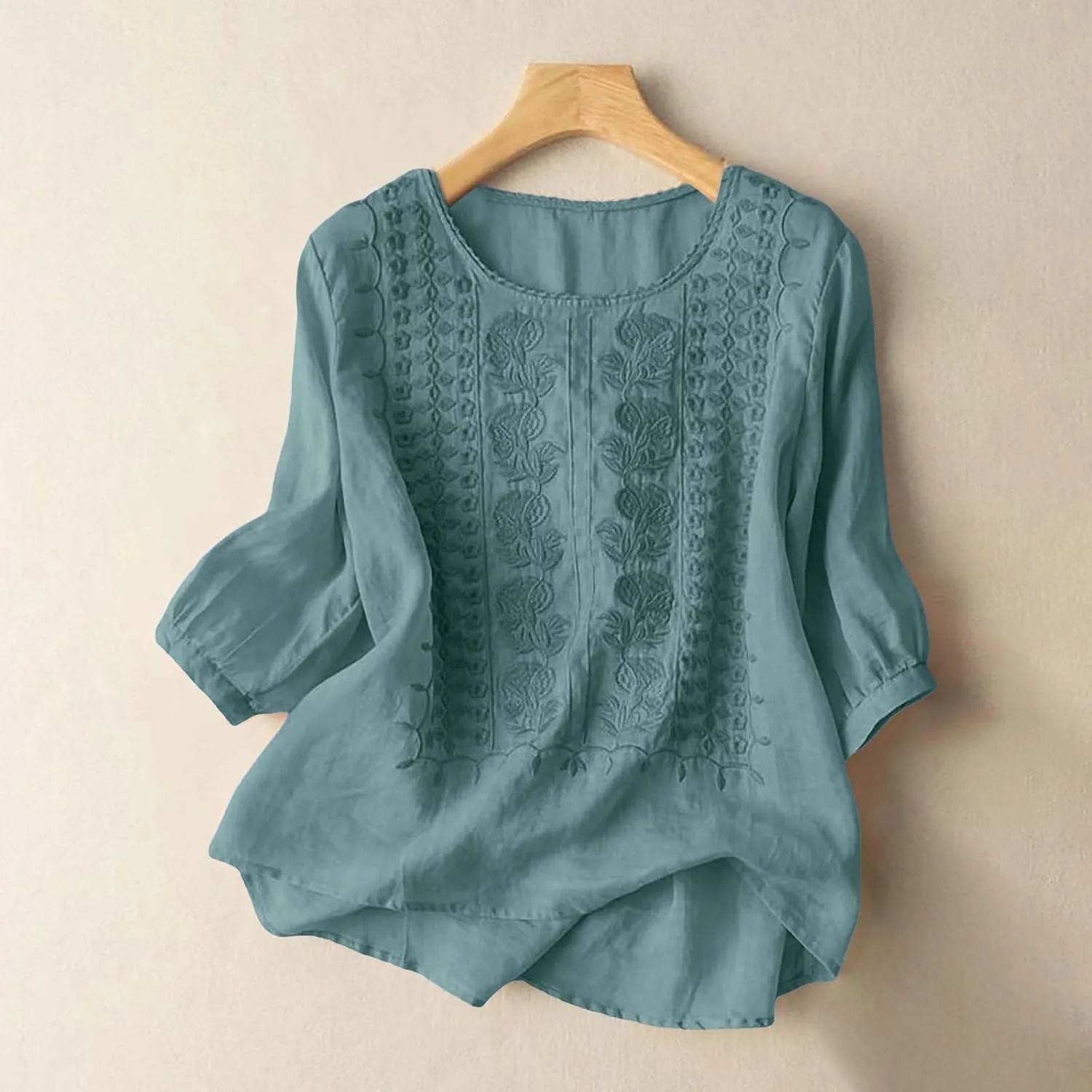 Summer Tops for Women 2025 Trendy V Neck Roll Up 3/4 Sleeve Lapel Blouse Tops Blouses Summer Plus Size Linen