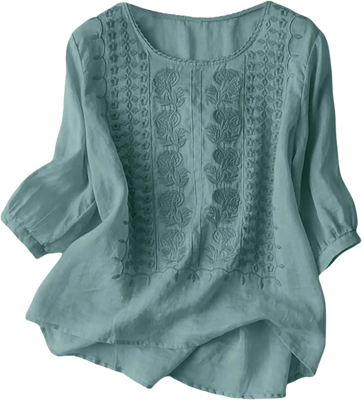 Summer Tops for Women 2025 Trendy V Neck Roll Up 3/4 Sleeve Lapel Blouse Tops Blouses Summer Plus Size Linen