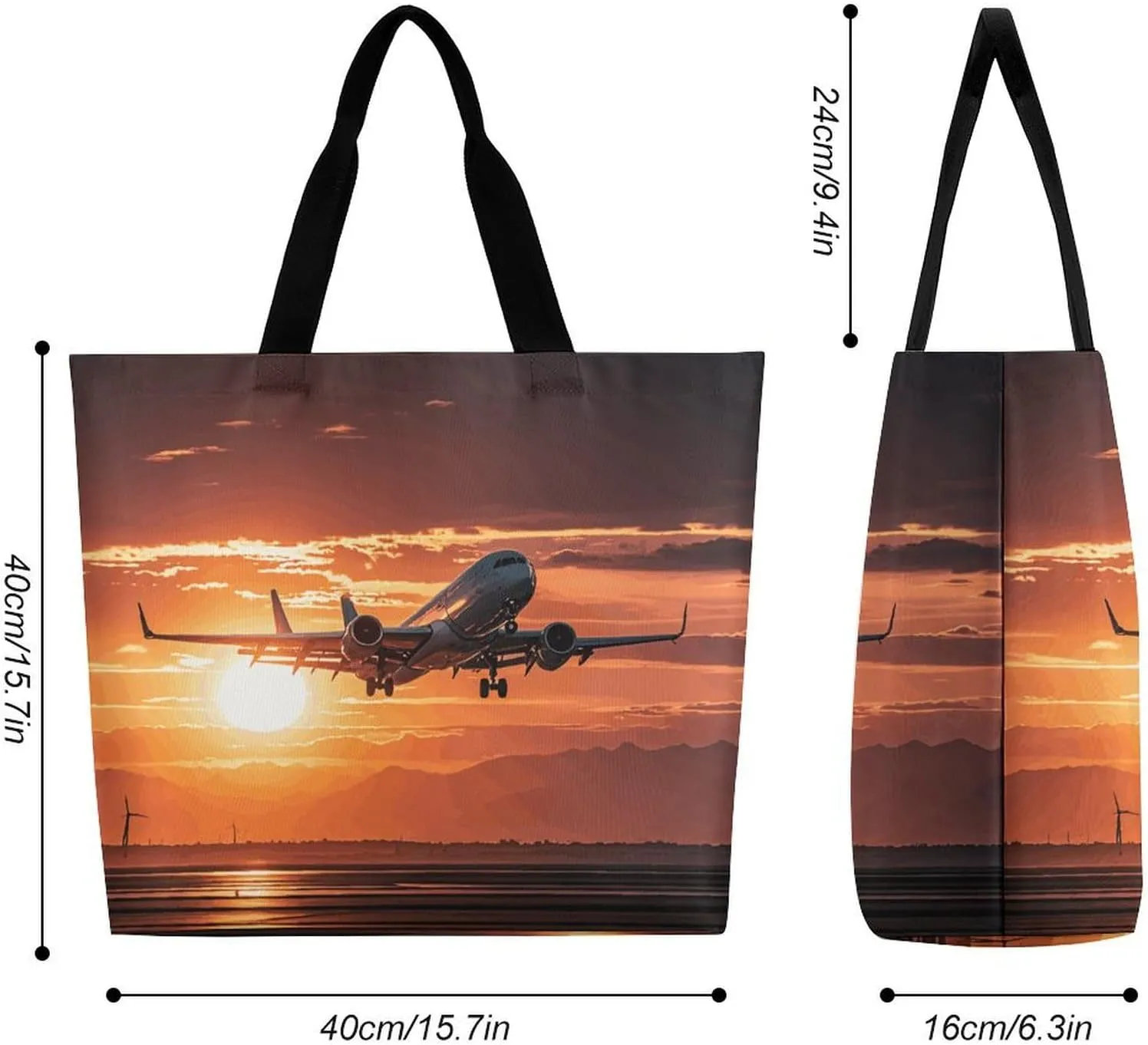 Sunset Dolphin Tote Bag for Women Reusable Grocery Shoulder Bags Shopping Bag for Travel, Groceries