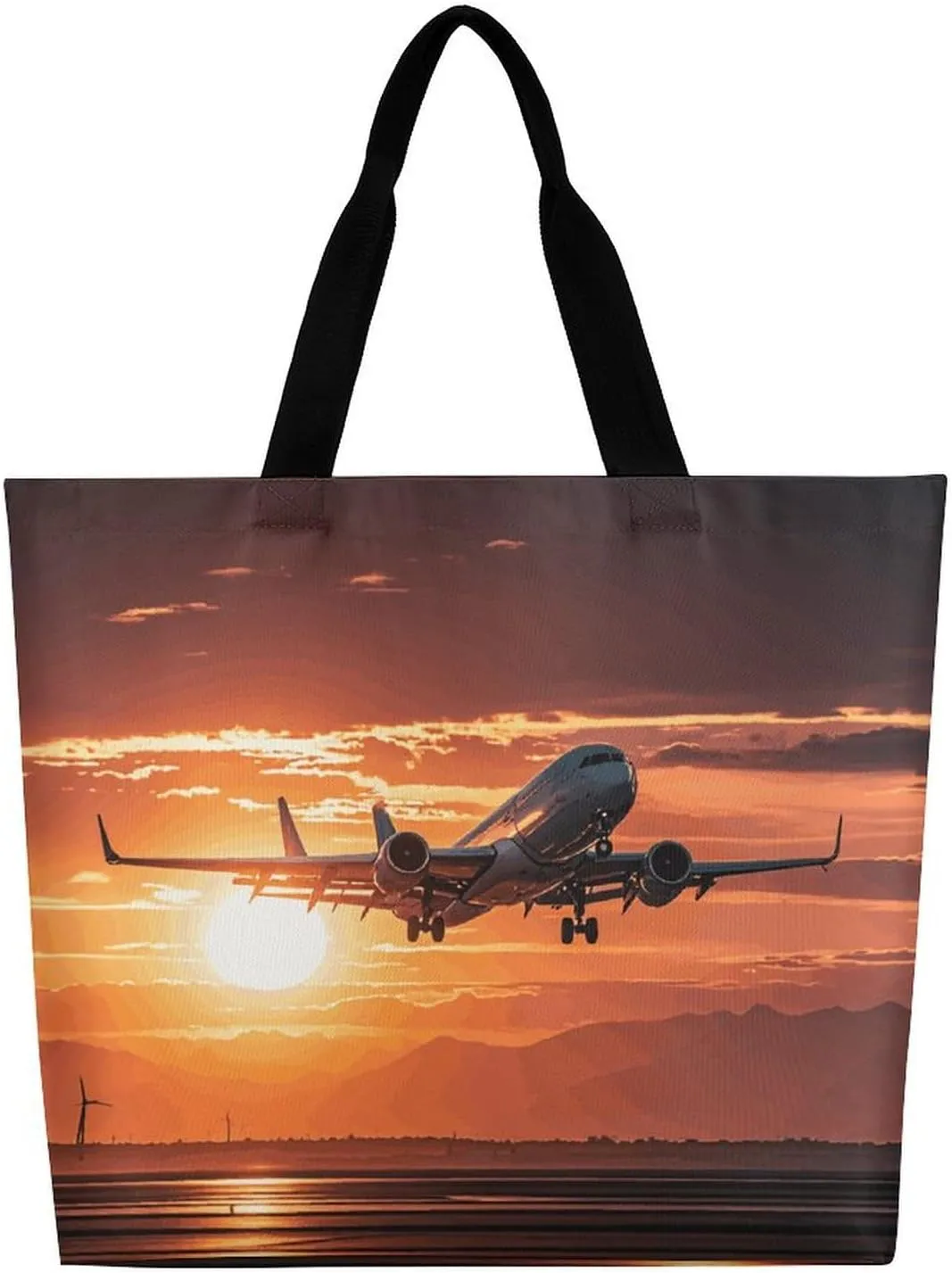 Sunset Dolphin Tote Bag for Women Reusable Grocery Shoulder Bags Shopping Bag for Travel, Groceries