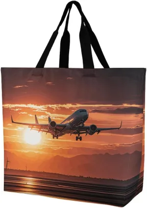 Sunset Dolphin Tote Bag for Women Reusable Grocery Shoulder Bags Shopping Bag for Travel, Groceries