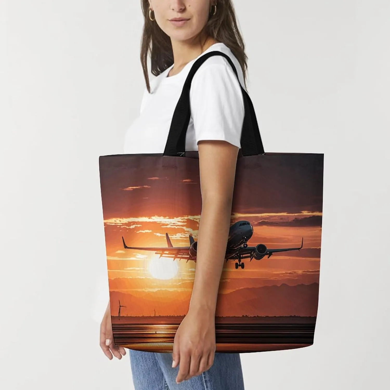 Sunset Dolphin Tote Bag for Women Reusable Grocery Shoulder Bags Shopping Bag for Travel, Groceries