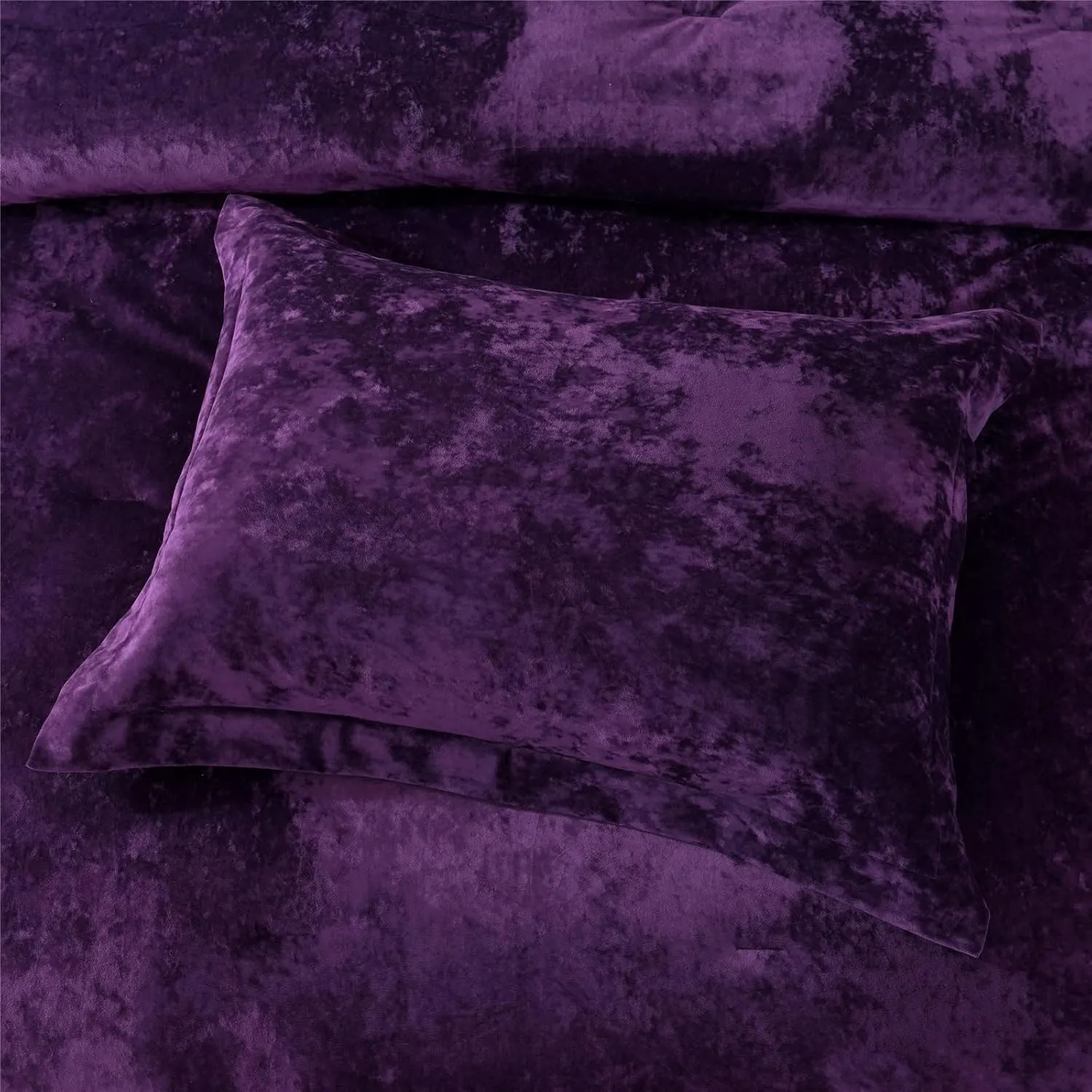 Sunshine Nicole Distressed Velvet Comforter Set, Distressed Velvet Face and Brushed Solid Microfiber Reverse, with Light Weight Soft Poly Fill, 5 Pieces Purple, Queen