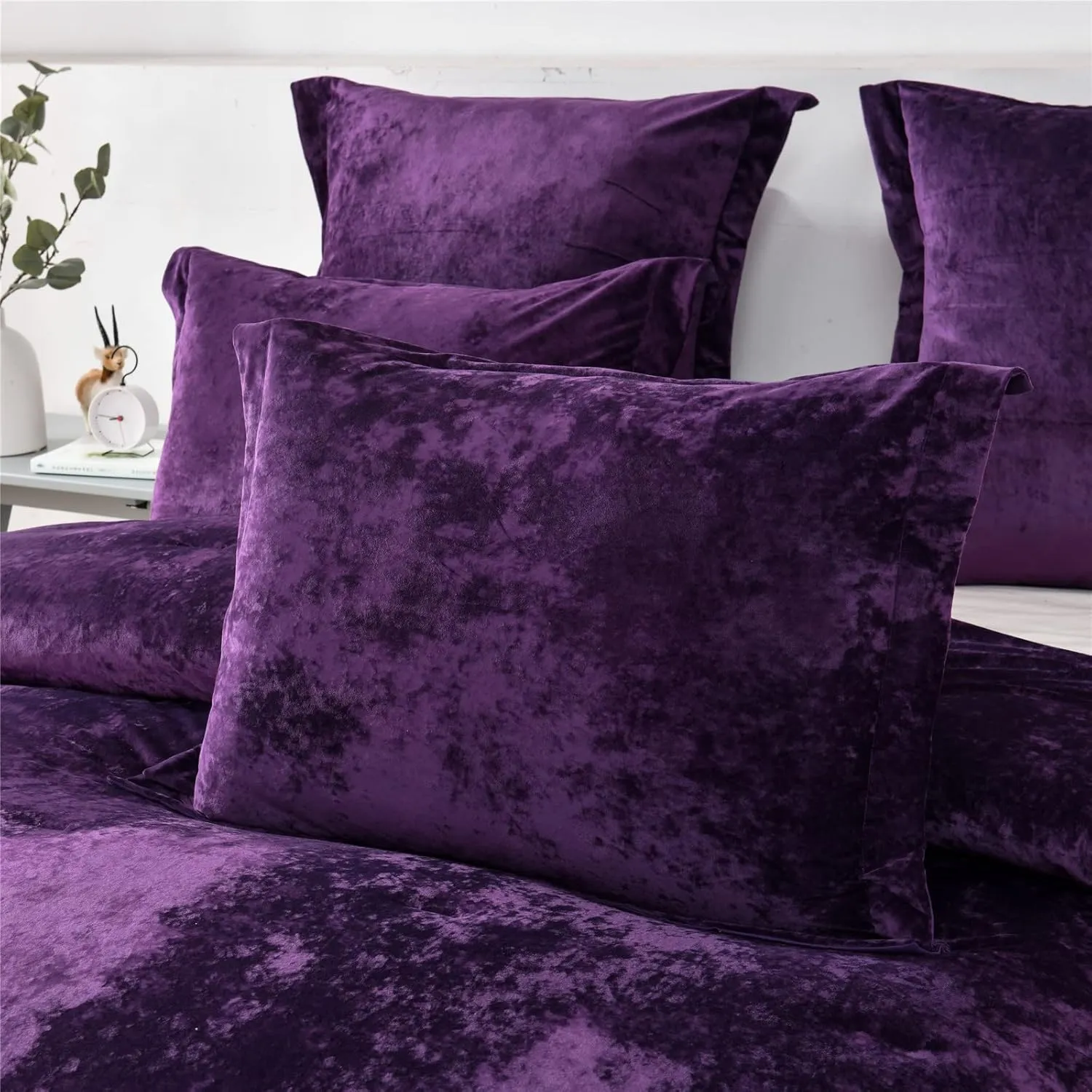 Sunshine Nicole Distressed Velvet Comforter Set, Distressed Velvet Face and Brushed Solid Microfiber Reverse, with Light Weight Soft Poly Fill, 5 Pieces Purple, Queen