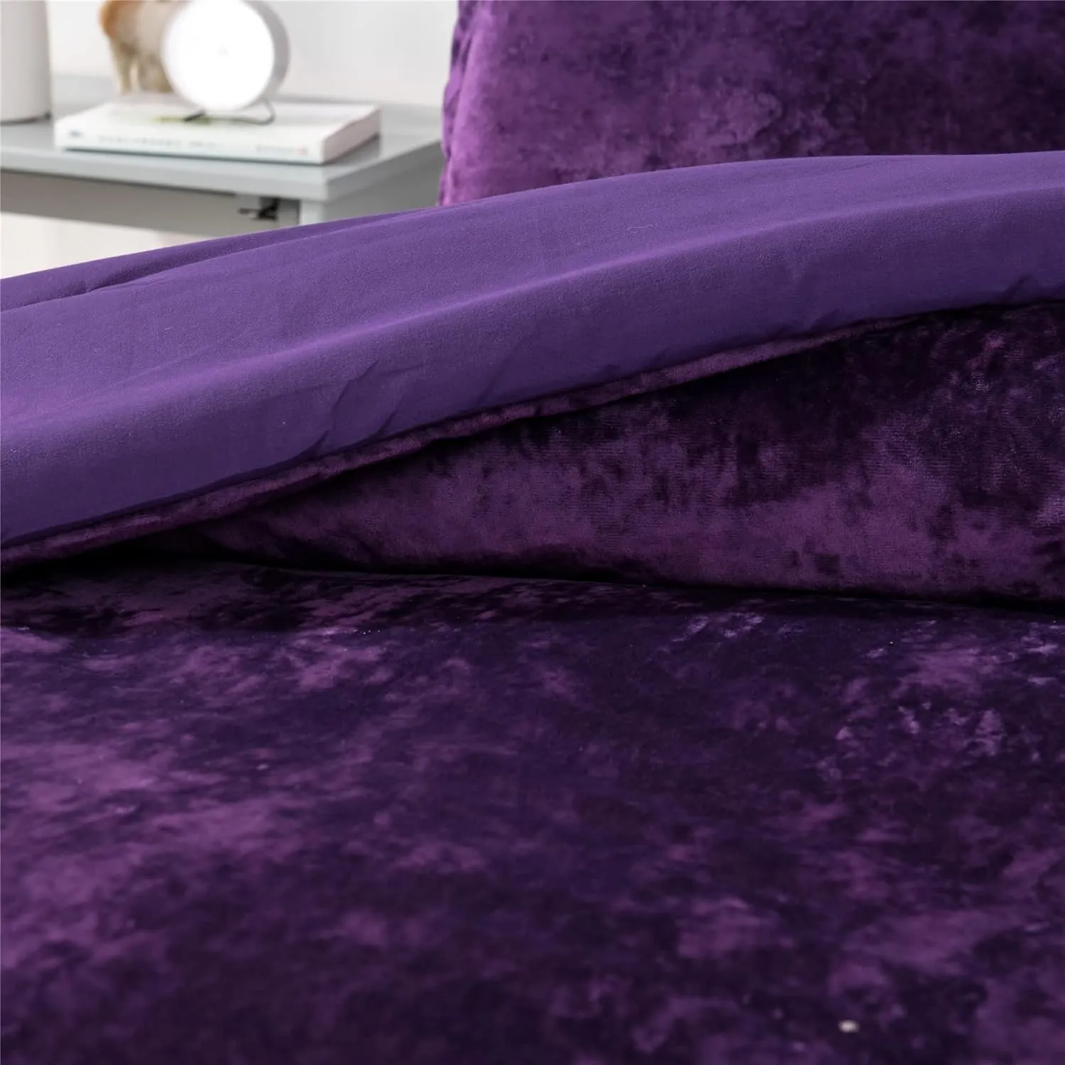 Sunshine Nicole Distressed Velvet Comforter Set, Distressed Velvet Face and Brushed Solid Microfiber Reverse, with Light Weight Soft Poly Fill, 5 Pieces Purple, Queen