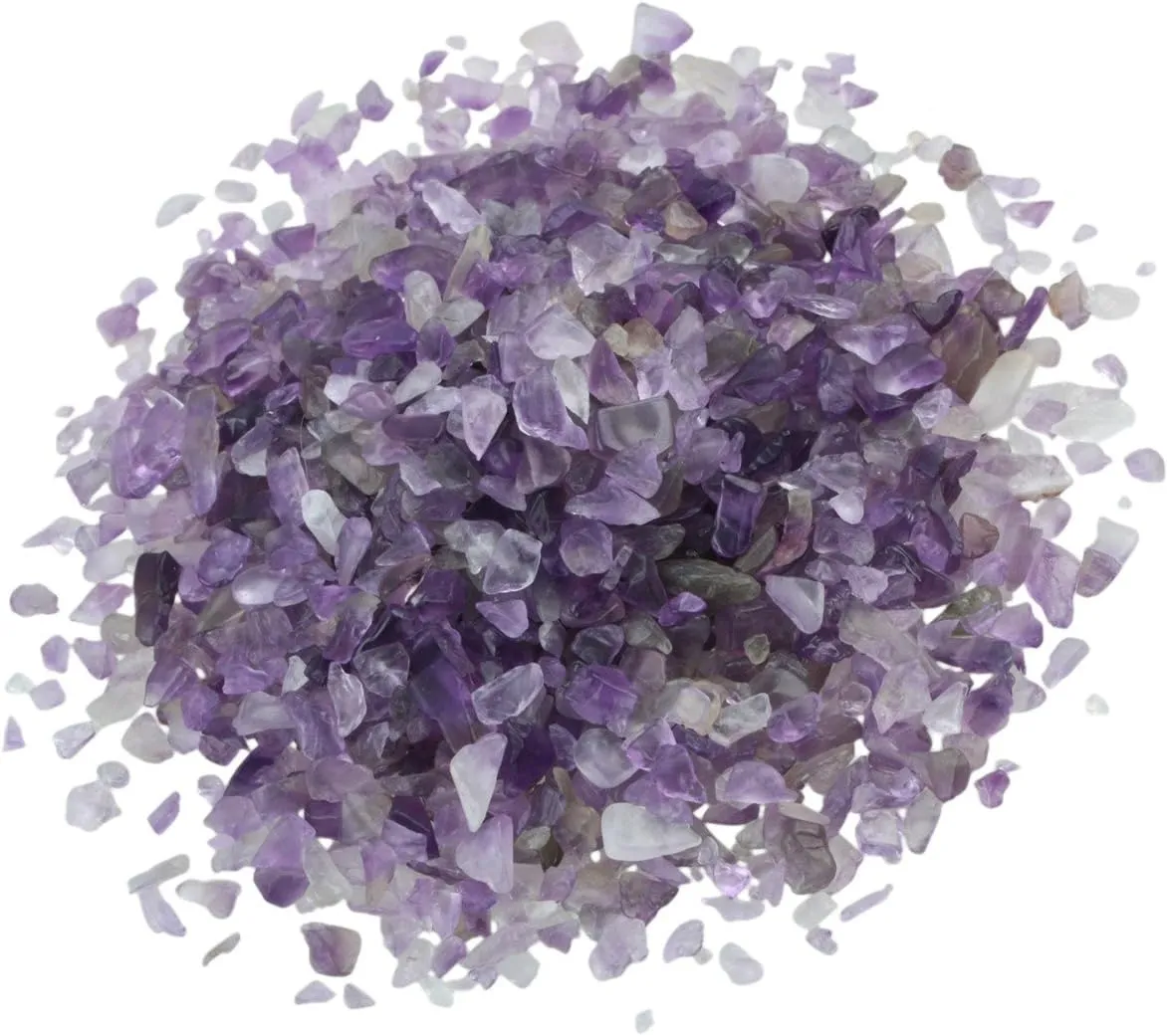 SUNYIK Natural Amethyst Tumbled Chip Stone, Third Eye Chakra Crystal Pillow for Healing Reiki, Sphere Sculpture Figurine Point Display Stand