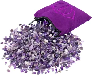 SUNYIK Natural Amethyst Tumbled Chip Stone, Third Eye Chakra Crystal Pillow for Healing Reiki, Sphere Sculpture Figurine Point Display Stand