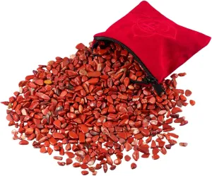 SUNYIK Natural Red Jasper Tumbled Chip Stone, Root Chakra Crystal Pillow for Healing Reiki, Sphere Sculpture Figurine Point Display Stand