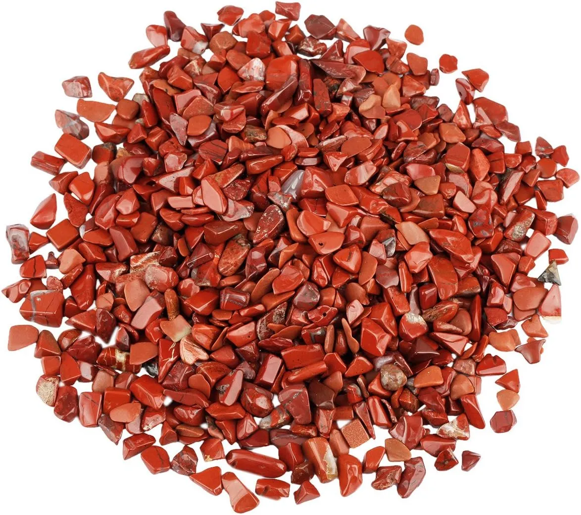 SUNYIK Natural Red Jasper Tumbled Chip Stone, Root Chakra Crystal Pillow for Healing Reiki, Sphere Sculpture Figurine Point Display Stand