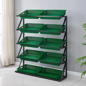Supermarket Vegetable Shelves, Supermarket Fruit & Vegetable Display Shelf, Department Stores Kitchen Large Capacity Snack Stand with Baskets, Retail Onion Potato Rack Chip Bag Holder (Color