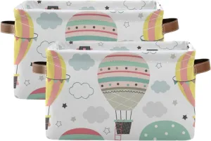 susiyo Large Foldable Storage Bin Hot Air Balloon Flying Fabric Storage Baskets Collapsible Decorative Baskets Organizing Basket Bin with PU Handles for Shelves Home Closet Bedroom Living Room-2Pack