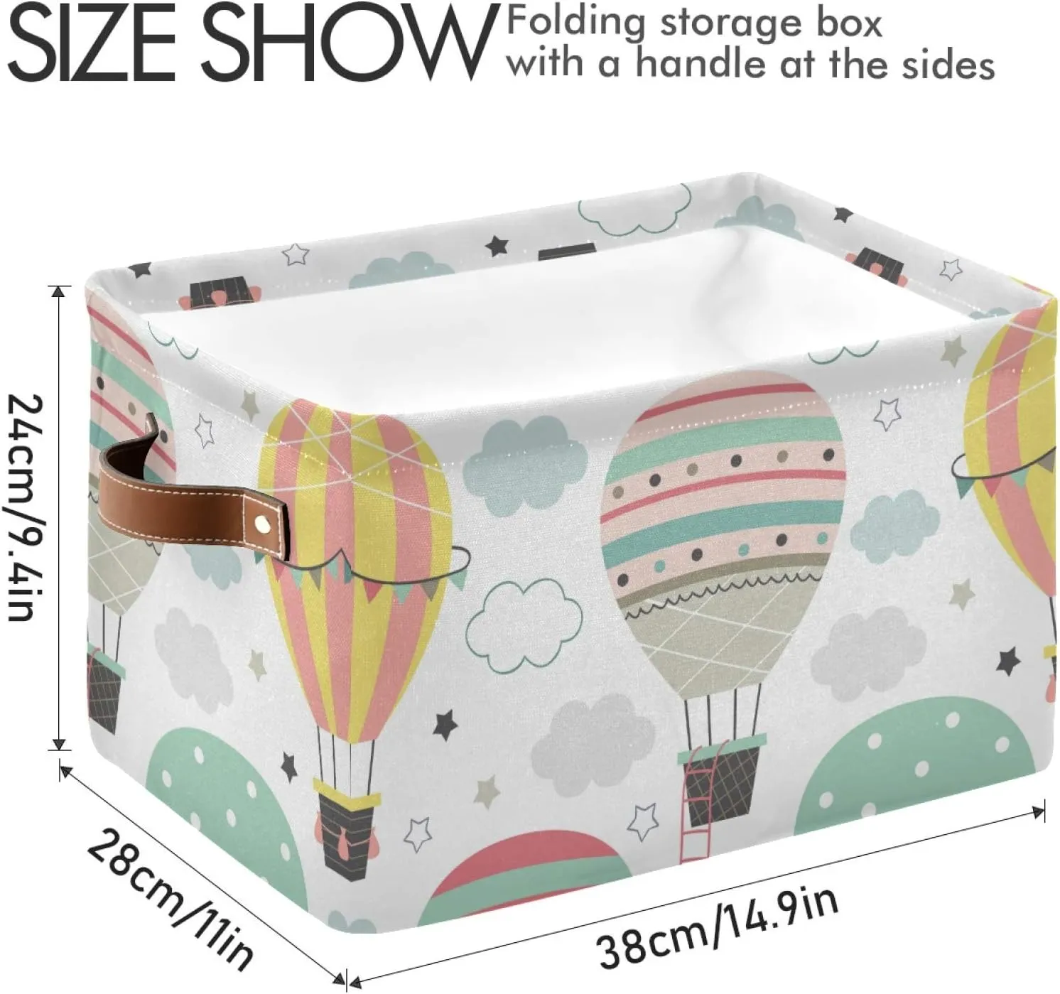 susiyo Large Foldable Storage Bin Hot Air Balloon Flying Fabric Storage Baskets Collapsible Decorative Baskets Organizing Basket Bin with PU Handles for Shelves Home Closet Bedroom Living Room-2Pack
