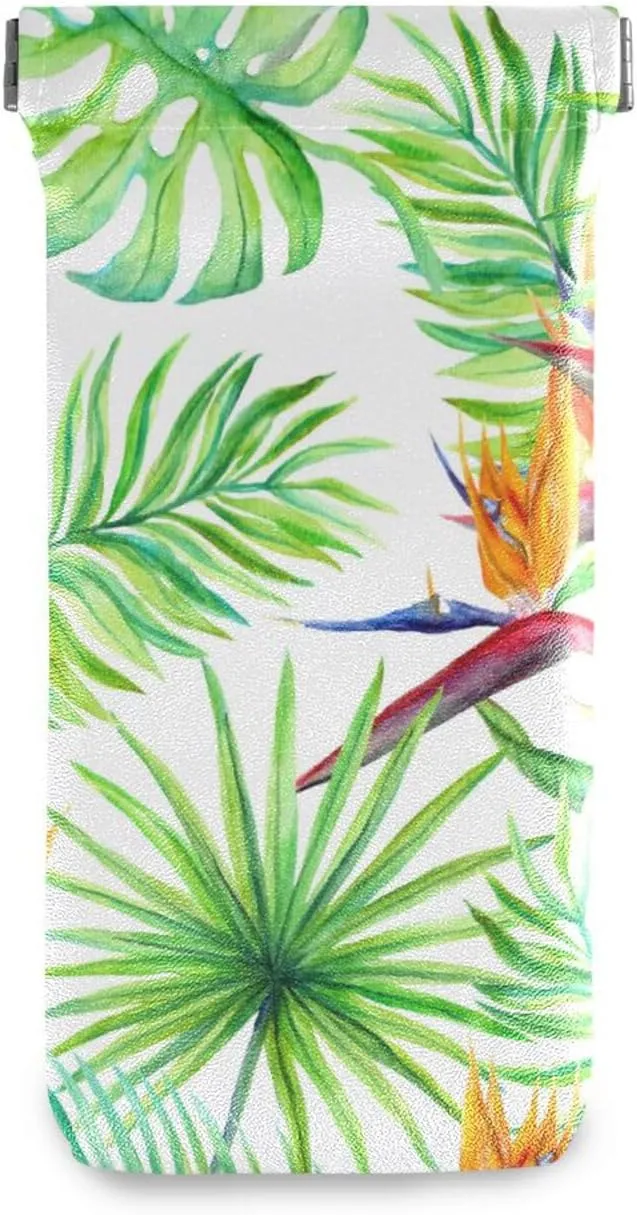 susiyo Tropical Leaves and Exotic Flowers Sunglass Case, Squeeze Top Sunglass Pouch - Portable Sunglass Organizer Pouch Bags Soft PU Leather Glasses for Men Women Girs