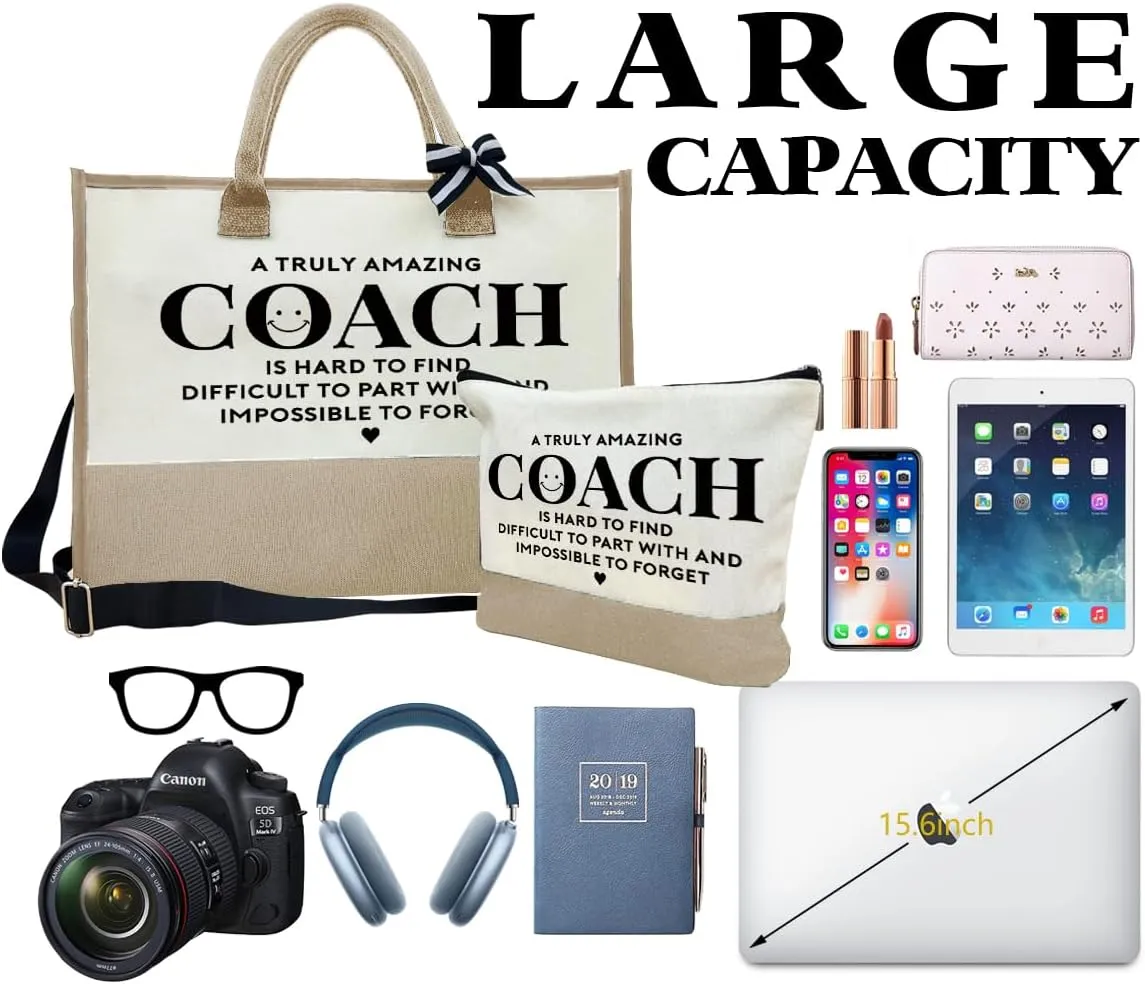 SUSZDOU Amazing Coach Tote Bag, Women's Canvas Handbags, Shoulder Beach Bag, Thank You Gift for Female Coach, Gifts for Female Coaches, Canvas Tote Bag With Zipper, Makeup Bag F1