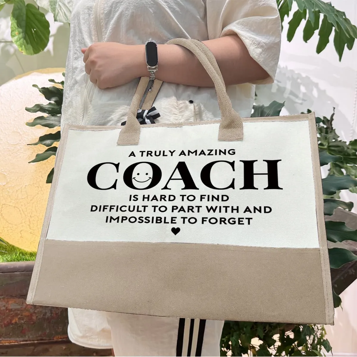 SUSZDOU Amazing Coach Tote Bag, Women's Canvas Handbags, Shoulder Beach Bag, Thank You Gift for Female Coach, Gifts for Female Coaches, Canvas Tote Bag With Zipper, Makeup Bag F1