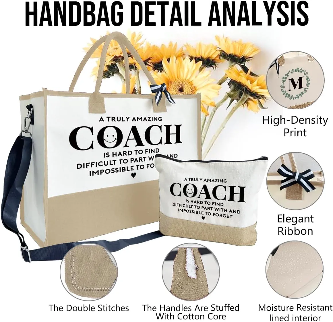 SUSZDOU Amazing Coach Tote Bag, Women's Canvas Handbags, Shoulder Beach Bag, Thank You Gift for Female Coach, Gifts for Female Coaches, Canvas Tote Bag With Zipper, Makeup Bag F1