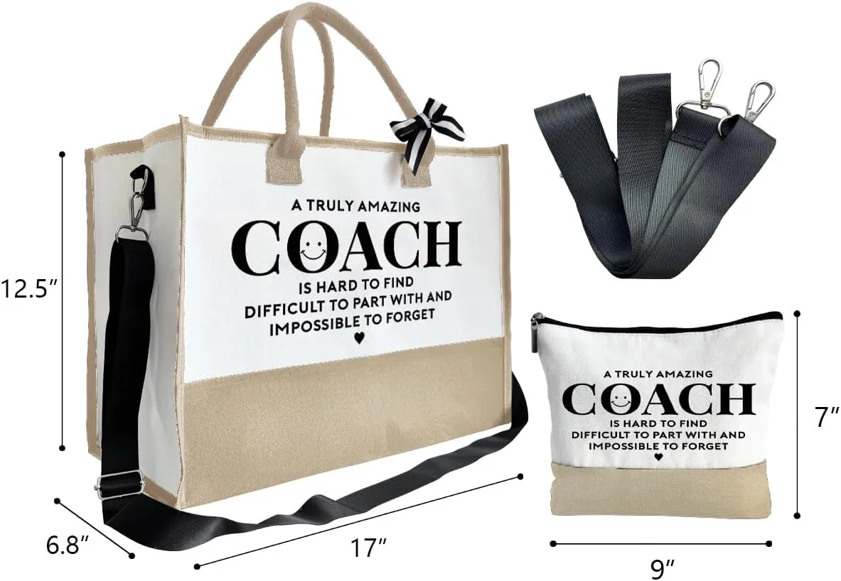 SUSZDOU Amazing Coach Tote Bag, Women's Canvas Handbags, Shoulder Beach Bag, Thank You Gift for Female Coach, Gifts for Female Coaches, Canvas Tote Bag With Zipper, Makeup Bag F1