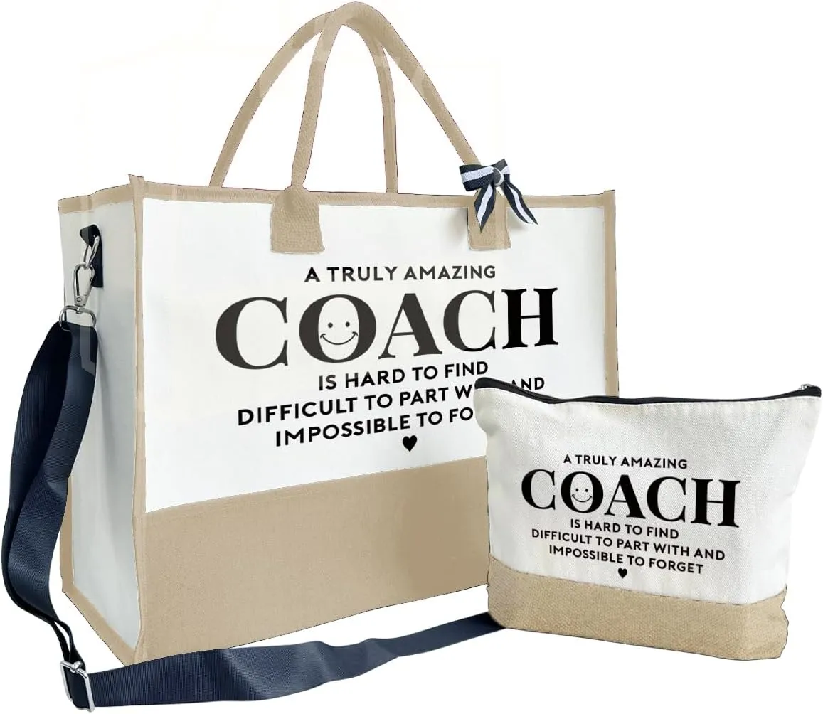SUSZDOU Amazing Coach Tote Bag, Women's Canvas Handbags, Shoulder Beach Bag, Thank You Gift for Female Coach, Gifts for Female Coaches, Canvas Tote Bag With Zipper, Makeup Bag F1