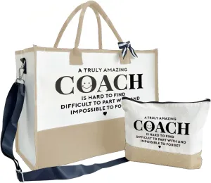 SUSZDOU Amazing Coach Tote Bag, Women's Canvas Handbags, Shoulder Beach Bag, Thank You Gift for Female Coach, Gifts for Female Coaches, Canvas Tote Bag With Zipper, Makeup Bag F1