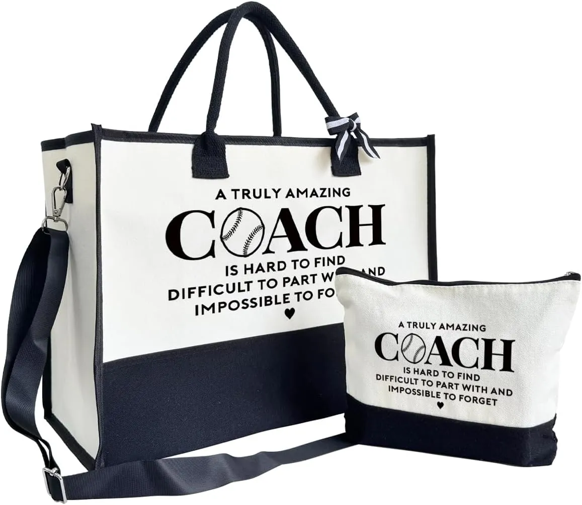 SUSZDOU Gift for Coach Tote Bag - Baseball Handbag, Travel Bag, Thank You Gift, Canvas Beach Bag With Zipper
