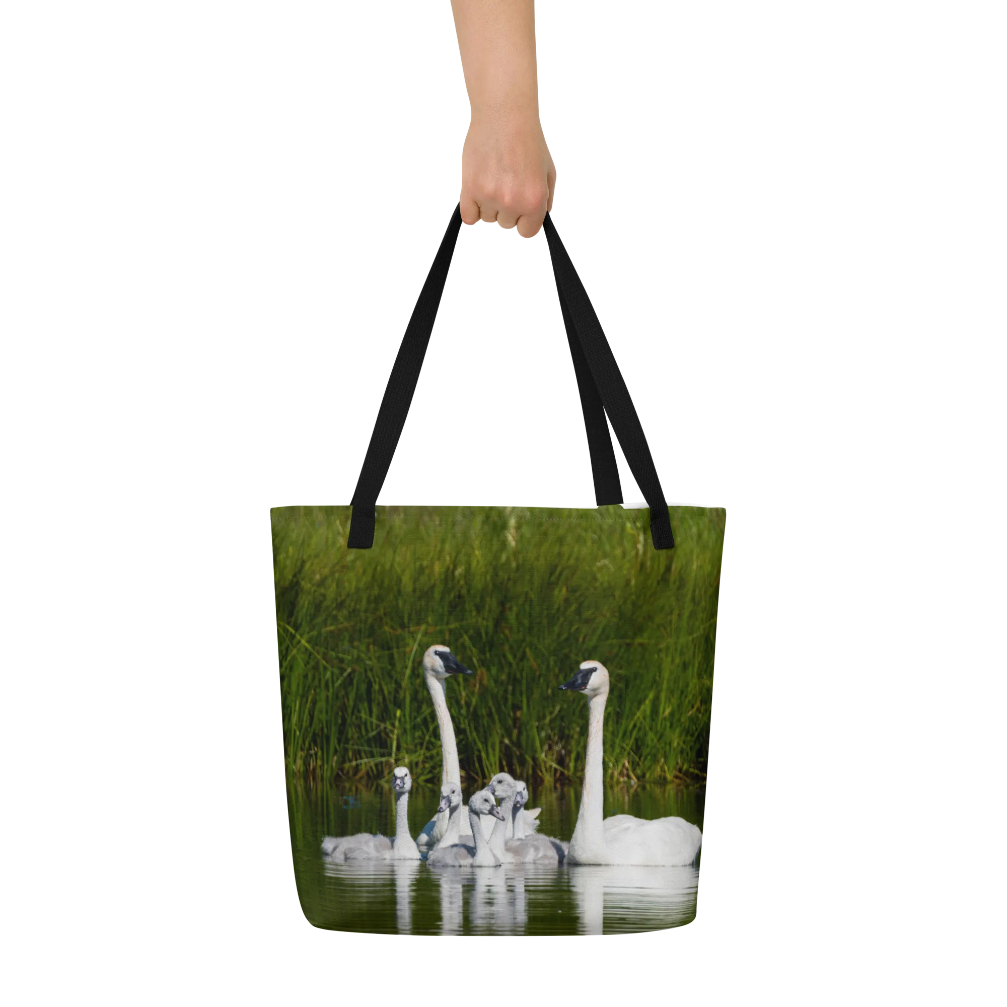 Swan Family All-Over Print Large Tote Bag