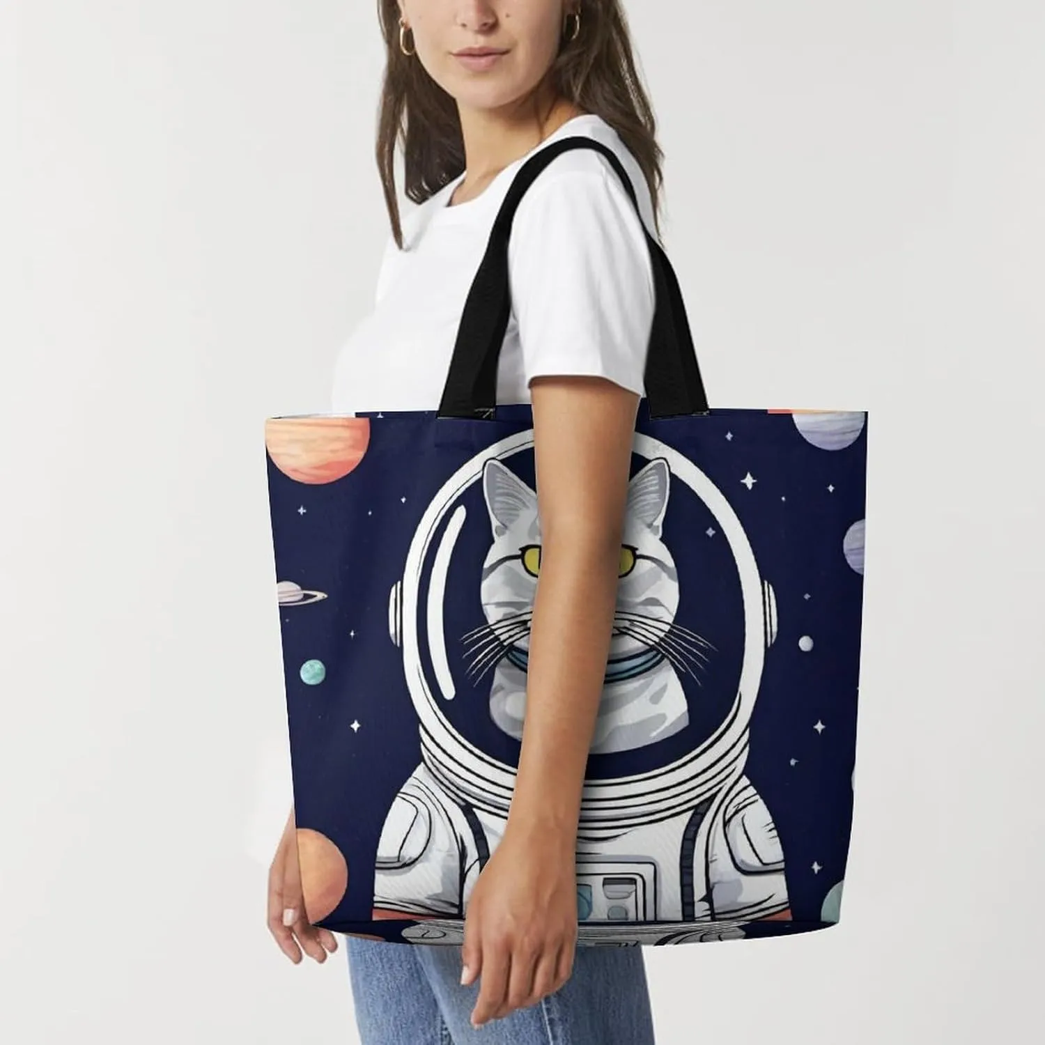 Swimming Dolphin in Blue Sea Tote Bag for Women Reusable Grocery Shoulder Bags Shopping Bag for Travel, Groceries
