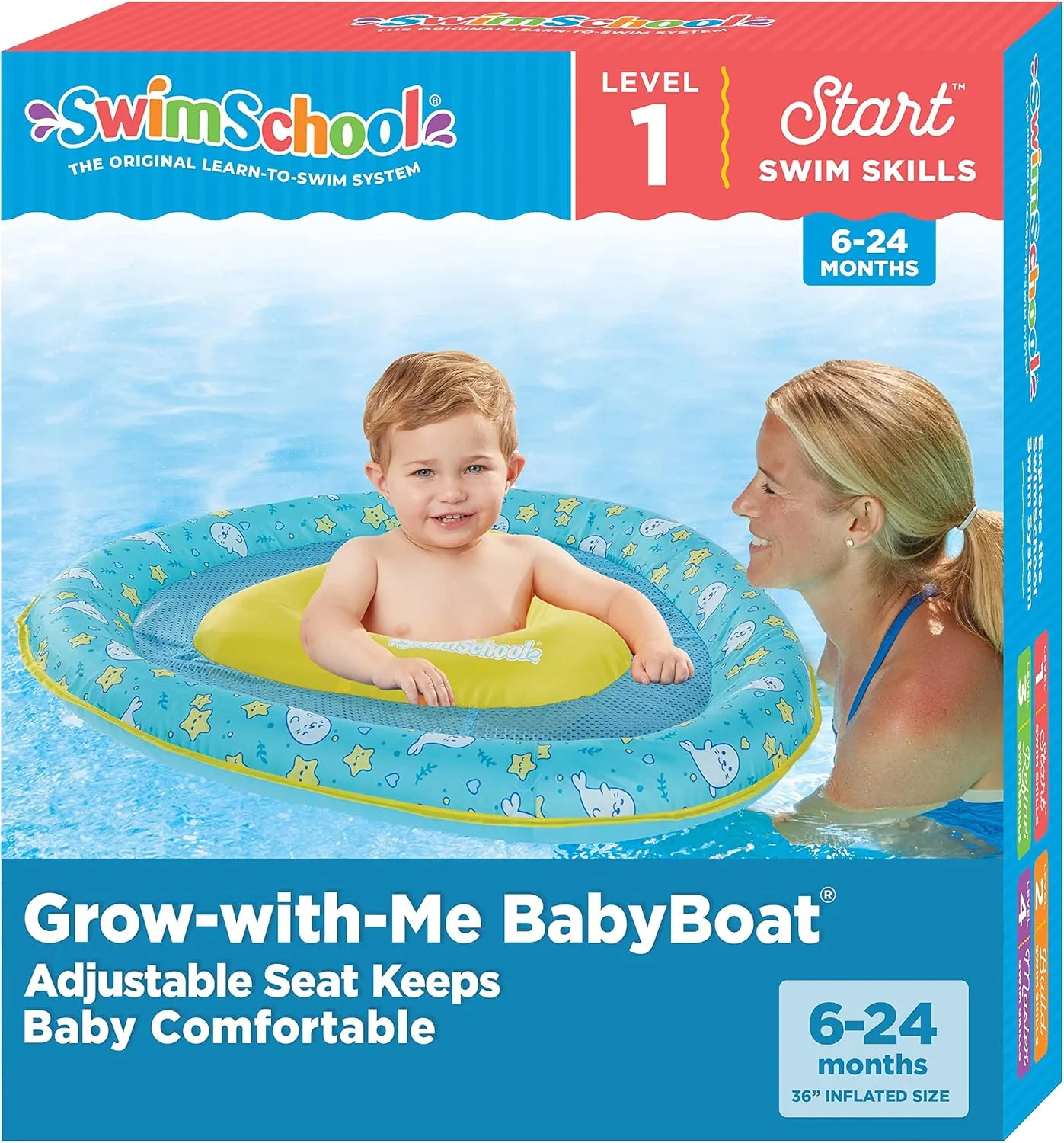 SwimSchool Lil’ Otter Baby Pool Float - 6-24 Months - Infant Swim Float with Splash & Play Activity Center and Safety Seat - Blue